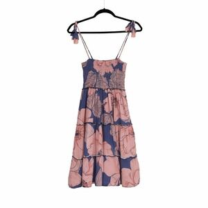 Maaji Floral Tassel Tie Smocked Tiered Mini Dress Resort Summer Large